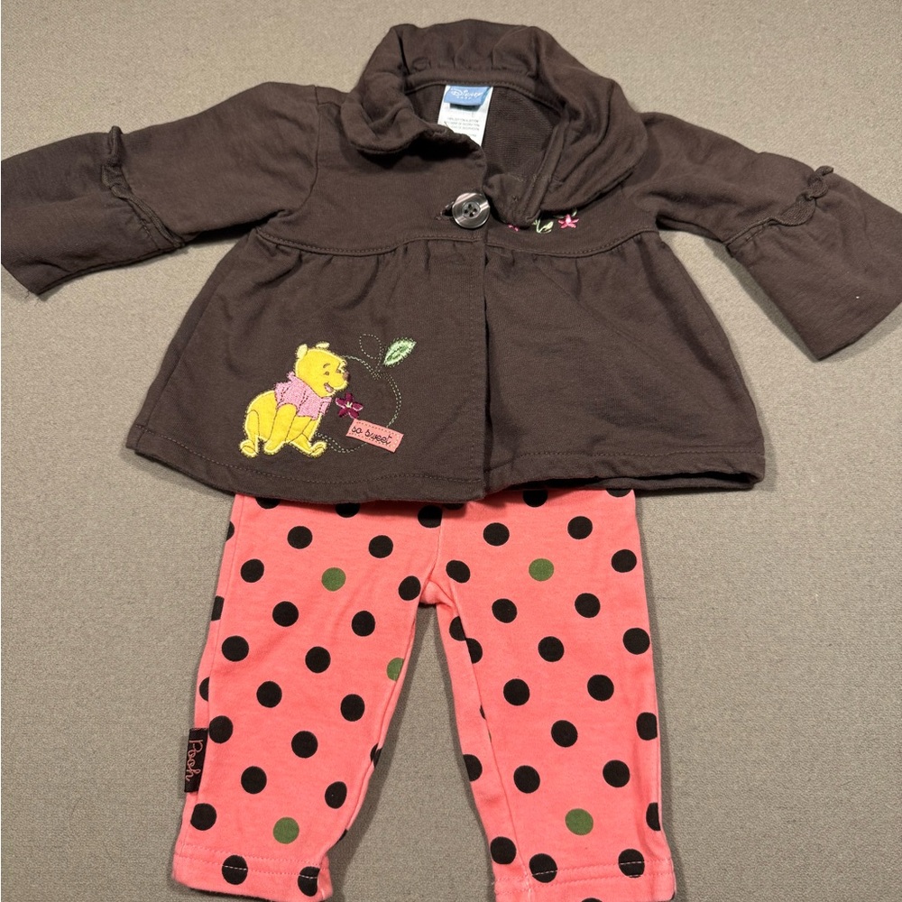 Brown Jacket and Pink Polka Dot Pants Set Winnie the  Pooh girls
